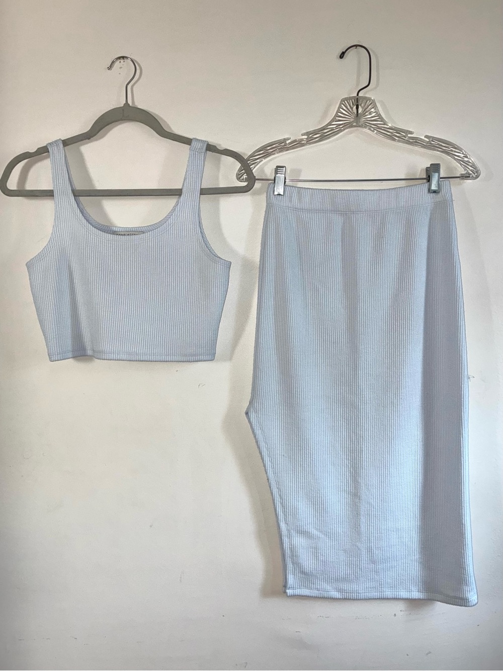 Paper Crane Ribbed Two Piece Midi Skirt in Light Blue Size Small